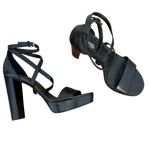 Michael Kors Charlize Crisscross Strappy Black Acorn Platform Sandal Women SZ 7 - Picture 6 of 14